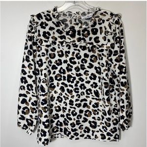 Michelle Mcdowell Leopard ruffle detail long sleeved blouse